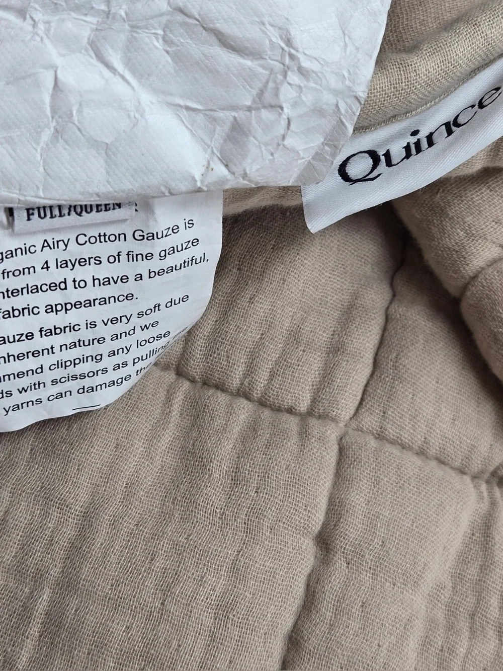 QUINCE Organic Cotton Gauze Box Quilt Full/Queen Dune 0795